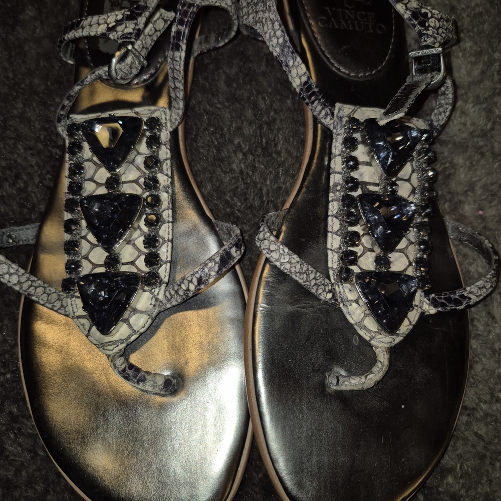 Arturo Chiang Black and Gray Sandals with Embellishments
